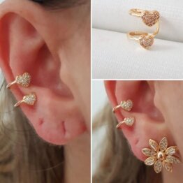 Piercing com Dois Corações Cravejados Banho de Ouro 18K